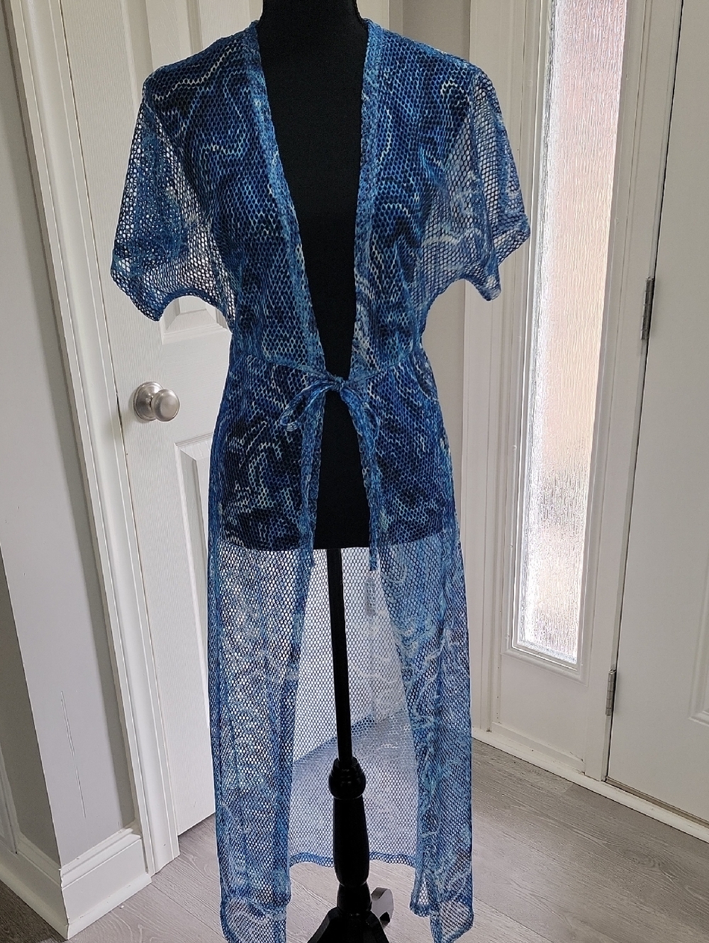 Blue Sheer Mesh Tie-Front Swim Coverup